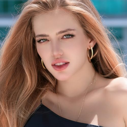 Gold Hoop Earrings 14K Gold Huggie Hoop Earrings for Women Minimalist Round-Edge Women’s Hoops Earring 30 * 3.5MM4