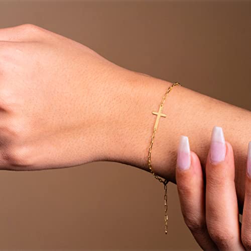 14k Yellow Gold Sideways Cross Paperclip Chain Bracelet with Lobster Clasp3