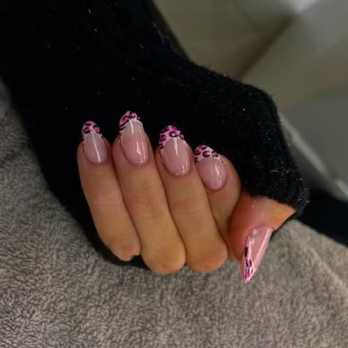 Uñas postizas a presión con diseño de almendra, uñas adhesivas en 12 tamaños, 24 unidades de uñas francesas para decoración de uñas DIY