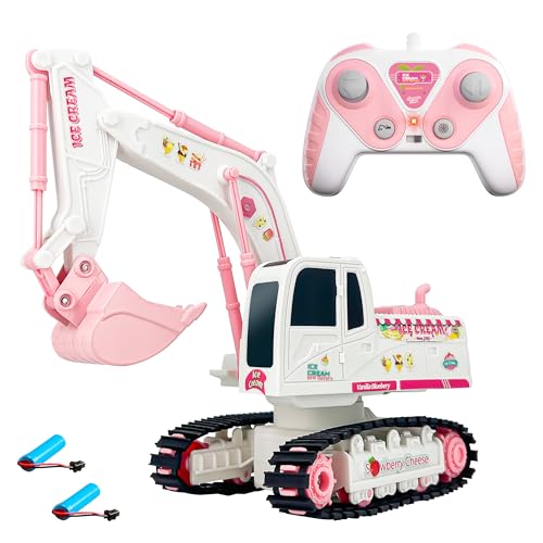 SLANDI 1:24 Pink Alloy Excavator 2.4G RC Engineering Vehicle 6-Channel RC with Lights and Music Pink Alloy RC Excavator Toy Set