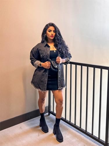 image for Vetinee Women's Western Shirts for Women Oversized Boyfriend Black Fro