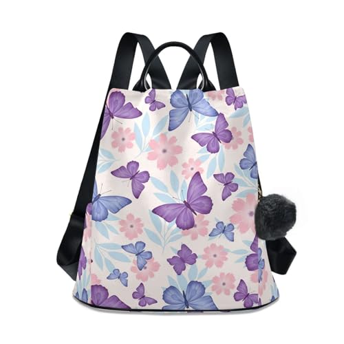 Sac à dos violet pour femme multi-poches antivol avec fermeture arrière