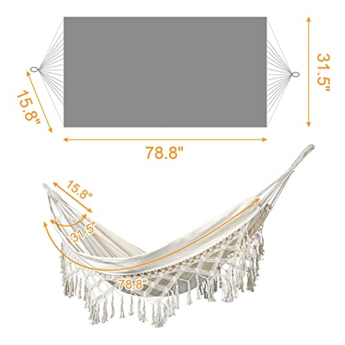 LALA IKAI Macrame Fringe Hammock Boho Balcony Hammock Handmade Tassels Hammock 2 Person Double