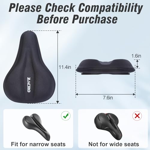 Image of Zacro Bike Seat Cushion - Gel Padded Bike Seat Cover for Men & Women Comfort, Adjustable Velco Secure Bicycle Cushion Saddle, Fit with Peloton Bicycle, Indoor & Outdoor 11.4x7.6in