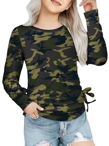 Image of Arshiner Girls Long Sleeve Shirts Ruched Knot Side Tunic Blouse Tee Tops