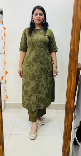 Image of ANNI Designer Kurta Sets for Women Viscose Blend Printed | Kurti Set for Woman | Kurta Palazzo Set | A Line Kurti | Mandarin Collar Elbow Sleeve Suit Set for Women Stylish Ethnic Outfit Clothing