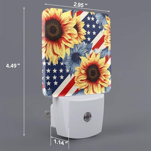 Image of Sunflowers Floral Stripes Flag LED Plug-in Night Light 2-Pack, Auto Sensor Nightlights Set of 2 for Bedroom Bathroom Corridors