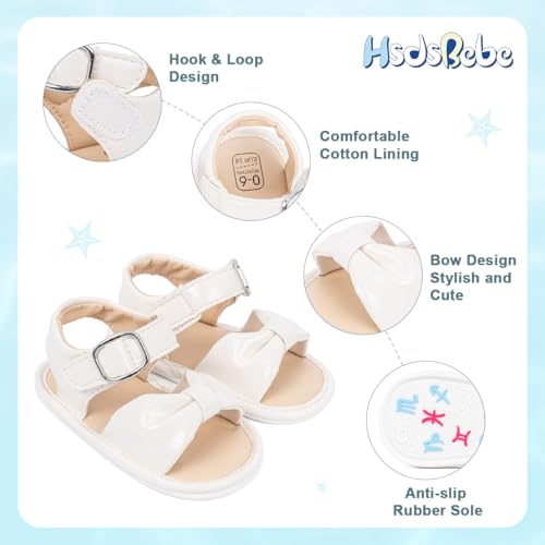 Image of HsdsBebe Baby Girls Sandals Bohemia Flower Bow Soft Sole Toddler First Walkers Beach Summer Shoes