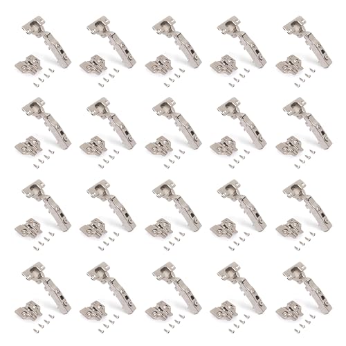 Emuca - Lote de 20 bisagras rectas X91N con suplementos para atornillar, Altura 0, Apertura 105º, Acero, Niquelado.