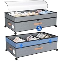 Under Bed Storage on Wheels – 2 Pack 72L XXL Underbed Storage Drawers, Adjustable 10in High Closet Organizers with Lid, Large Underbed Boxes for Clothes, Shoes, Blankets & Toys