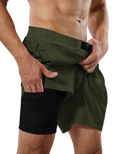 Mens Swimming Trunks Compression Liner Quick Dry Bathing Shorts with Zipper Pockets