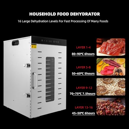 Dörrautomat Edelstahl mit Rezeptheft, 16 Edelstahl-Ablagegitter, Dörrgerät Temperaturregler von 30-90℃, Timerfunktion von 24h Dörrzeit, LCD-Touch-Display, Dörrautomat für Obst Fleisch Früchte – Bild 7
