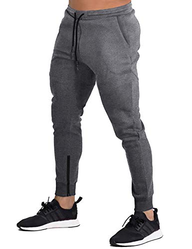 COOFANDY Men Casual Running Elastic Sweatpants Outdoor Sports Jogger Pant Zipper Dark Gray