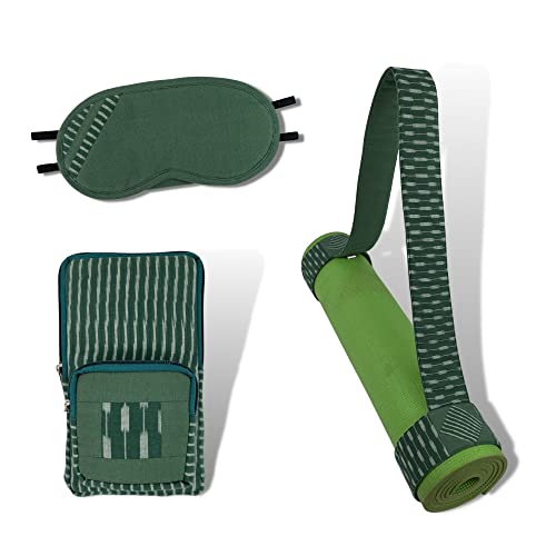 Simply Beautiful Always Classy Ikkat Yoga Mat Holder Sports Fitness Eye Mask Sleep Arm Wallet Coins Cars Cash Combo Set 3 (Green)