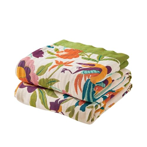 Image of XIBLC Boho Throw Blanket for Bed, 100% Cotton Soft Rustic Quilt Fall Blanket, 50 inchx60 inch Colorful Floral Printed Farmhouse Decor Bed Blankets, All Season Rustic Reversible Bohemian Throw Quilt