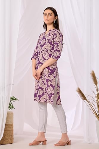 Image of Sidhidata Rayon Floral Printed Kurti | Straight Kurti for Girls | Women's Casual Printed Kurta | Kurti for Women (Kurti Olivia)
