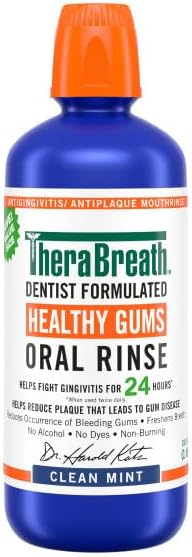 Miniatura 2 de TheraBreath Enjuague bucal Healthy Gums, menta limpia, antigingivitis, 1 litro (33.8 fl oz) + tamaño de viaje, 3 onzas líquidas