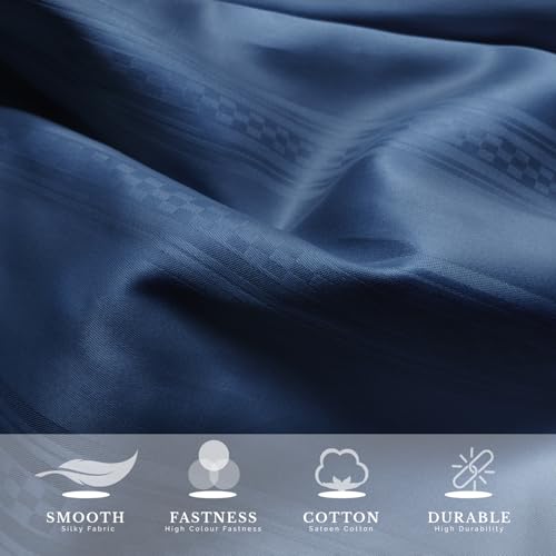 Image of Sassoon Artemis Italian Jacquard Weave Sateen Cotton Bedsheet - 400 TC, Cotton, Stripe Design, King Size (108 x 108 inches), Color: Denim, Soft, Breathable, - 1 Bedsheet + 2 Pillow Covers