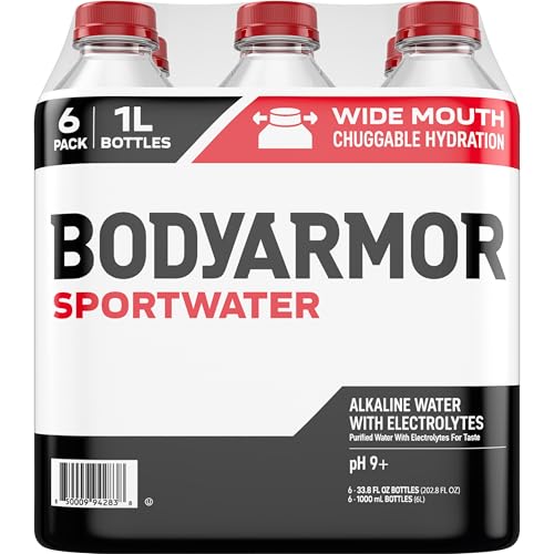 Image of BODYARMOR SportWater Alkaline Water, Superior Hydration, High Alkaline Water pH 9+, Electrolytes, Perfect for your Active Lifestyle, 1 Liter (Pack of 6)