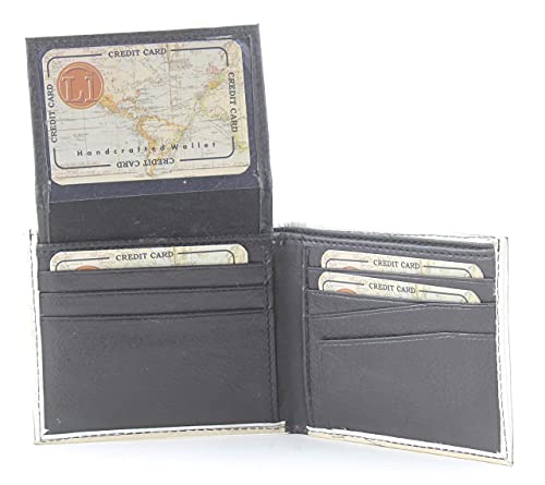 Li Men's World Map Print Vegan Leather Bifold Wallet with Matching Gift Box | Slim Bifold Wallets for Men | 2 ID Windows & 7 Card Holders (Globe)4