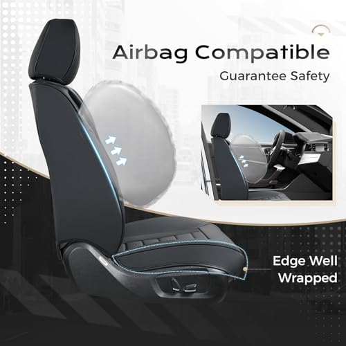 Image of Coverado Car Seat Covers Full Set, Seat Covers for Cars, Front Seat Covers and Back Seat Cover Waterproof Leather Automotive Seat Cover, Universal Car Interior Protectors Cushion for Most Cars