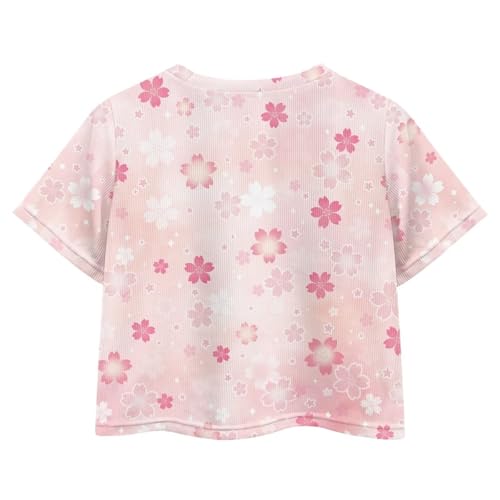 Image of Girls Fashion Crewneck Tee Shirts Casual Short Sleeve Crop Top Summer Outfits 5-14 Years Old
