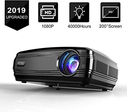 Projectors 5500 Lumen Video Projector, 1080P Supported Projector, 200'' Display 50000 Hrs LED Life, Dual Speakers Portable Projector, Compatible with HDMI, USB, VGA, PS4, Laptop, for Home Cinema