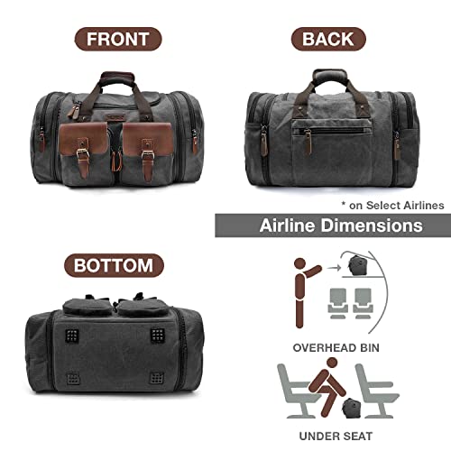 Image of Wildroad 60L Travel Duffel Bag, Expandable Canvas Genuine Leather Duffle Bag Upgraded Overnight Weekender Bag Carry on Bag
