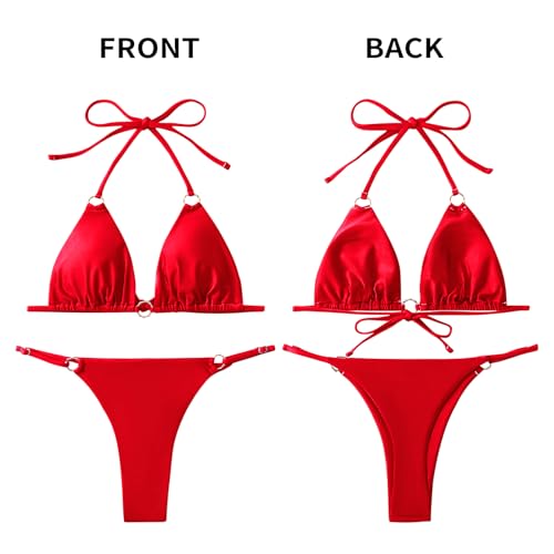 Image of MIKETAI Sexy Bikinis for Women 2 Piece Bikini Spaghetti Strap Swimsuits Solid Color Bathing Swimwear Triangle Bathing Suit