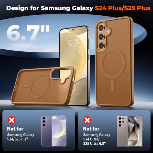 Image of SUPFINE Magnetic for Samsung Galaxy S24 Plus Case / S25 Plus Case with Screen Protector, (Built-in Magnets) (Military Grade Drop Protection) Slim Translucent Shockproof Phone Case,Brown