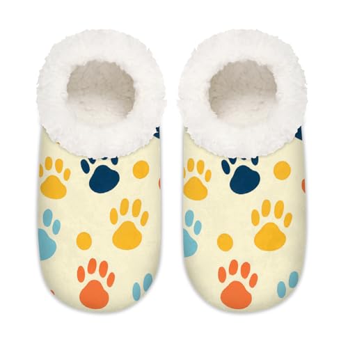 Colorful Dog Cat Paw Print House Slippers for Women Men, Dog Paw Print Fuzzy Warm Non Slip Slipper Socks2