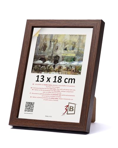 3-B Marco de Foto MEGA - marrón oscuro (nogal con veteado óptico) - 13x18 - marco para fotos de madera con cristal acrílico