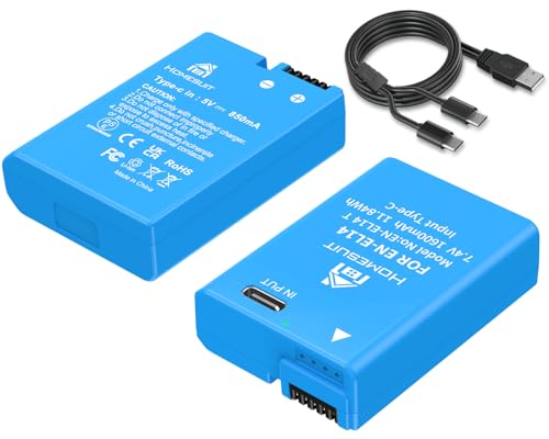 Homesuit EN-EL14 EN-EL14a Battery 1600mAh and 2-in-1 Type-C Charging for Nikon D5600 D3300 D3500 D5100 D5500 D3100 D3200 D5200 D5300 Coolpix P7000 P7100 P7200 P7700 P7800 Camera (2-Pack)