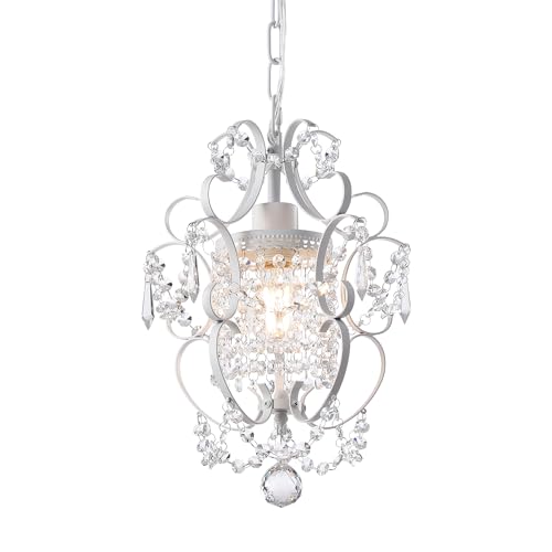 riomasee Mini Chandelier(1-Light,11-inch), White Crystal Chandelier Iron Ceiling Light Fixture,Small Crystal Chandeliers for Hallway,Foyer,Girls Room,Dining Room