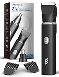 Body Hair Trimmer Men, 2-in-1 Grooming Kit, Ball Trimmer with Nose Hair Trimmer, Replaceable Ceramic Blade Heads for Men for Legs, Chest, Armpit and Nose, 2 Sensitive Combs, Waterproof, Travel Lock