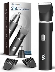 Body Hair Trimmer Men, 2-in-1 Grooming Kit, Ball Trimmer with Nose Hair Trimmer, Replaceable Ceramic Blade Heads for Men for Legs, Chest, Armpit and Nose, 2 Sensitive Combs, Waterproof, Travel Lock