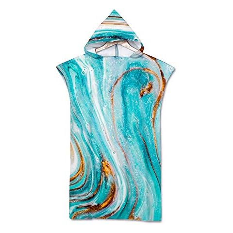 Hooded Poncho, DOTBUY Bunter Marmorstreifen 3D Drucken Mikrofaser Strandtücher Bademantel Poncho Cover