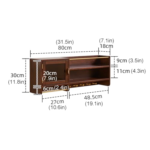 Naścienna szafka do przechowywania ze szklanymi drzwiami, pływająca szafka do jadalni, salonu, gabinetu, na balkon – stylowe otwarte rozwiązanie do przechowywania (120 x 30 x 18 cm)