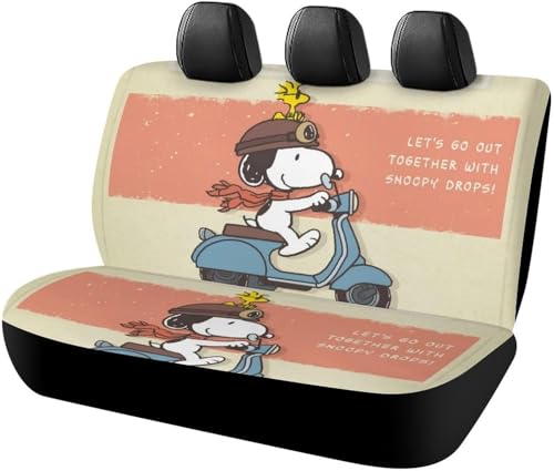 スヌーピー (1) カーシートカバー 車シートカバー 後部座席用 シート保護 おしゃれ カー用品 軽/普通車 汎用 後席クッションカバー 人気 キャラクター 四季通用