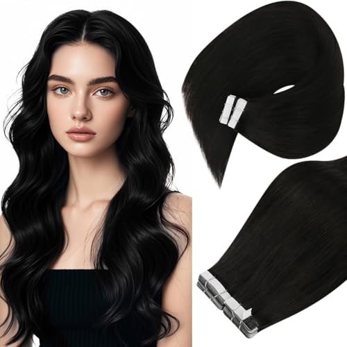 Image of Ve Sunny Hair Tape in Hair Extensions Natural Black | Real Human Hair Extensions Tape ins,Adhesive Skin Weft,for Daily Use,12Inch 30g 20Pcs