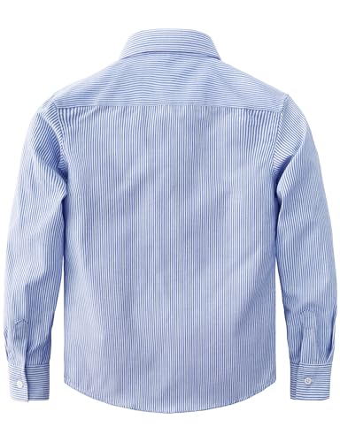 JOGAL Boys Long Sleeve Oxford Dress Shirts Casual Button Down Shirts Striped Tops for 6-14 Years4