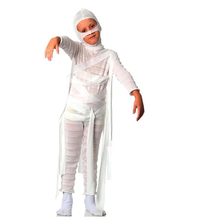 Fantasia Infantil de Halloween de Terror Roupa de Mumia pra Menino com Máscara (M 5-8)