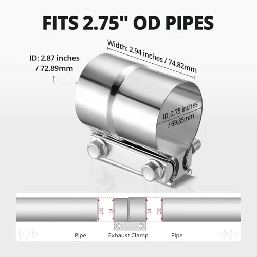 Image of EVIL ENERGY 2.75'' Exhaust Clamp,2 3 /4 in Lap Joint Band Clamp Stainless Steel for Pipes,Mufflers,Catalytic Converters (2PCS, 2.75 inch)
