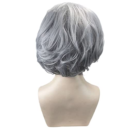 YYZLL Kurze graue Perücken Stilvolle Kurze geschichtete natürliche Splitter graue synthetische Haare natürlich aussehende lockige hitzebeständige volle Perücken Cover