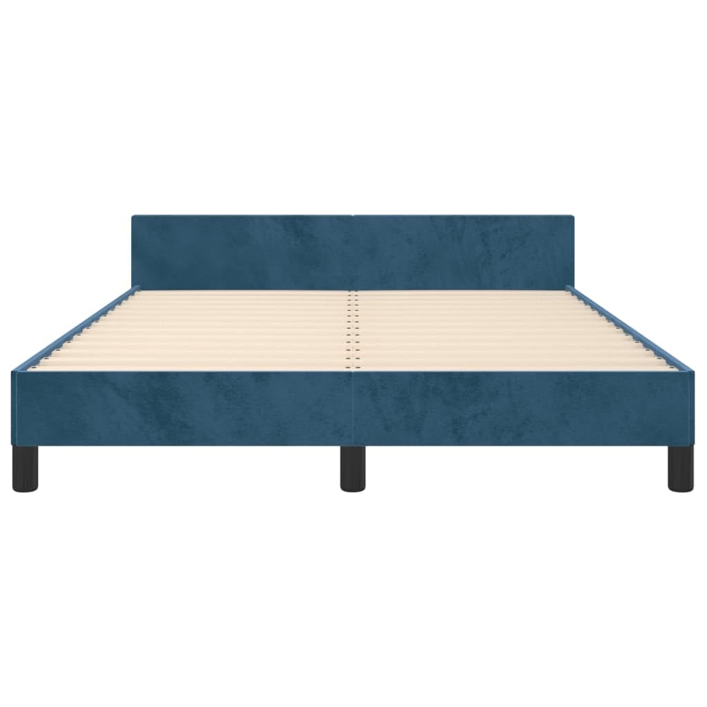 Dunkelblaues Samt Bettgestell 140x190 cm, höhenverstellbares Kopfteil, Stabiler Holzrahmen, für Schlafzimmer Möbel, Komfortables Platform Bett