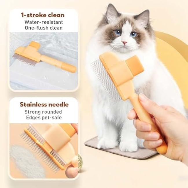 Flea Comb for Cats and Dogs Set, Brush for Shedding Pet Hair Removal Comb with Release Button, Long & Short Stainless Steel Metal Teeth for Shedding and Tangles Cats & Dogs Pet Grooming Supplies-rUQkFHcH