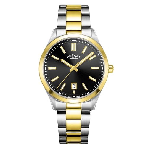 Rotary Modernes Oxford-Quarzwerk (40 mm), schwarzes Zifferblatt/zweifarbiger Edelstahl GB05521/04