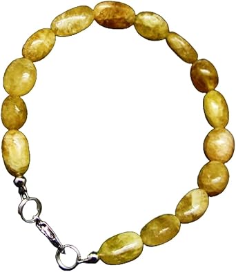 Happy_Shop Agni Gold Danburite Bracelet for Men & Women – 6x12mm Oval Smooth Yellow Beads – 7 inch with Silver Plated Clasp – Healing, Fashion, Gift, Spiritual, Yoga|LCBT_HS_00075