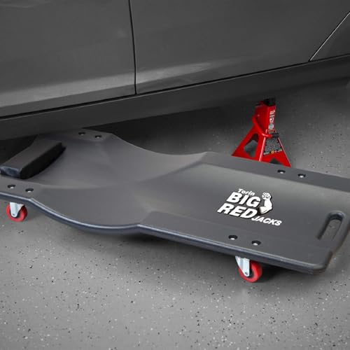 Image of Big RED Torin 36 inch Rolling Garage Creeper, Shop Creeper Blow Molded Plastic Mechanic Cart with Padded Headrest with 4 Casters, 250 LBS, Black