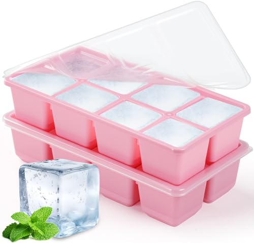 Big Ice Trays for Freezer, JRISBO Large ice Cube Moulds with Lids BPA Free & Super Easy Release, Made of Food Grade Plastic and Silicone Ice Cube Tray for Cocktail Whiskey Coffee